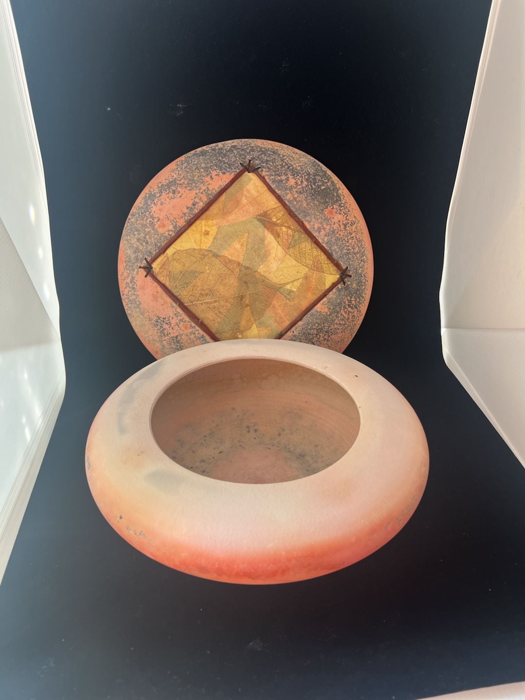 Adcock Studio Art Pottery Covered Vessel Raku Leaf Lidded Jar 2