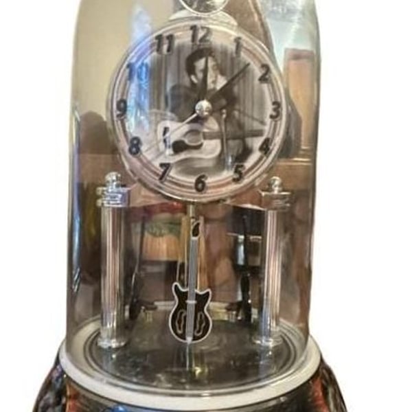 Elvis Presley Anniversary Clock Glass Dome Rotating Guitar Ceramic Base