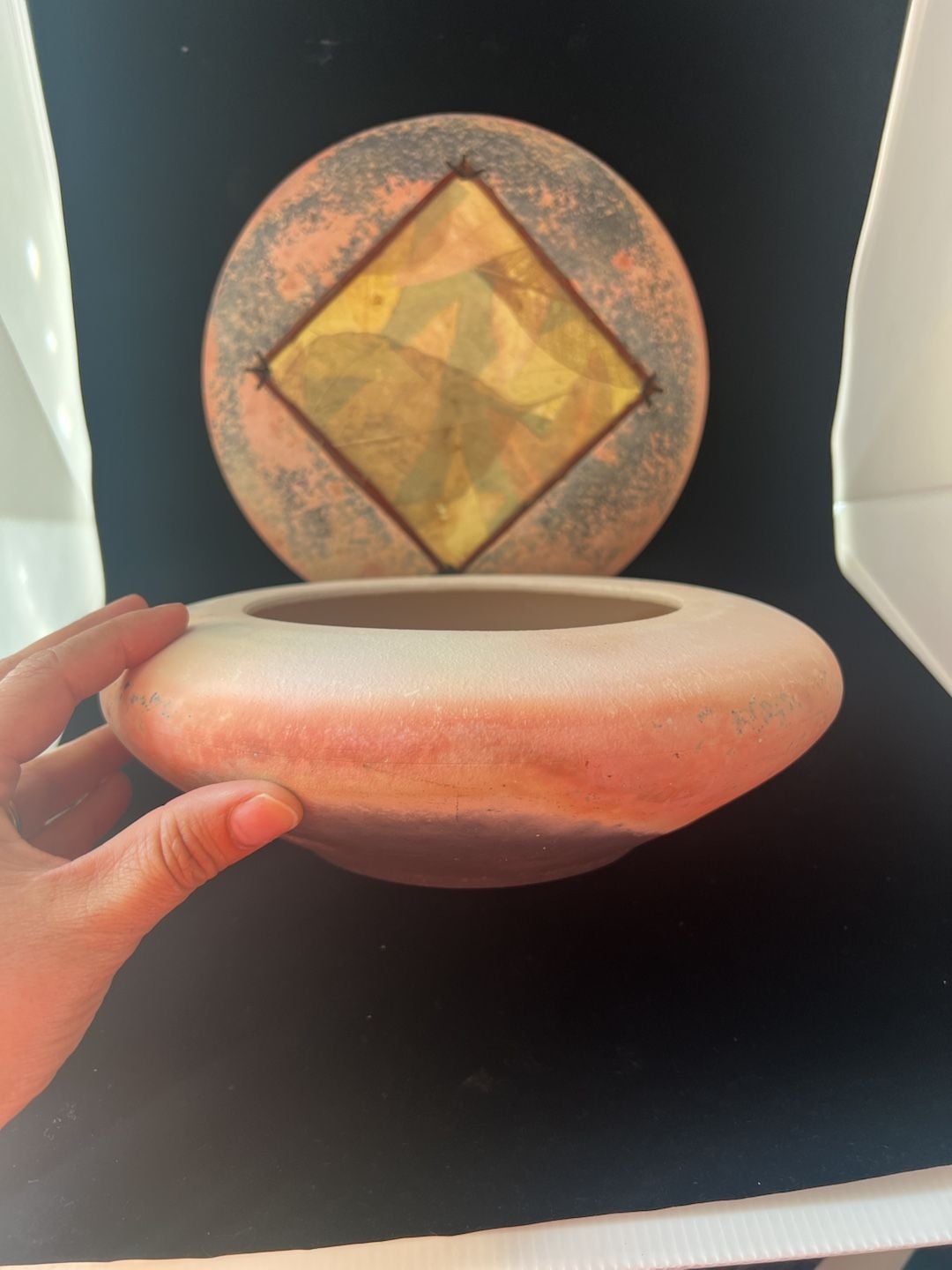 Adcock Studio Art Pottery Covered Vessel Raku Leaf Lidded Jar 3