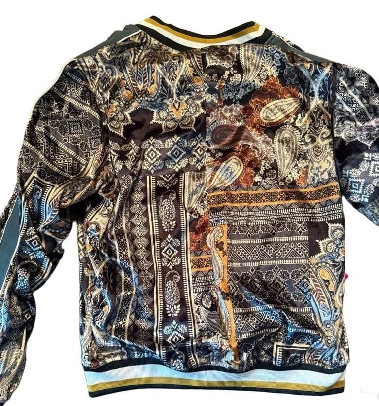 Zara Printed Velvet Bomber Jacket Size L Paisley Multicolored 6