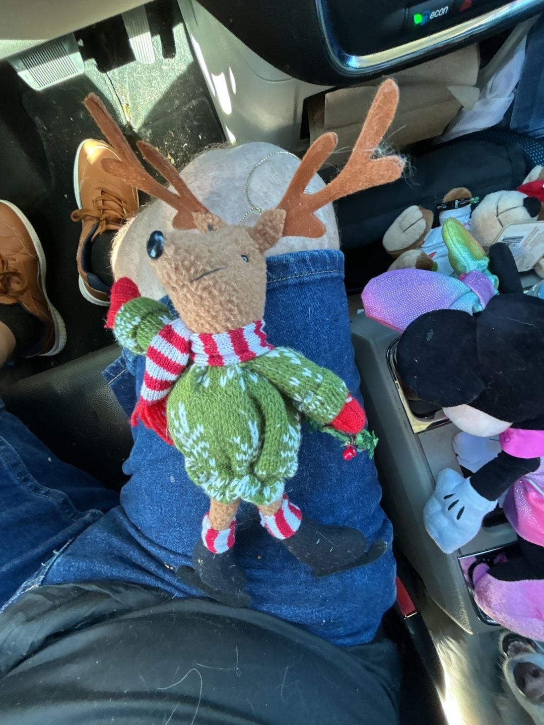 Holiday Christmas Reindeer Plush Ornament Green Sweater Scarf Ice Skates 1