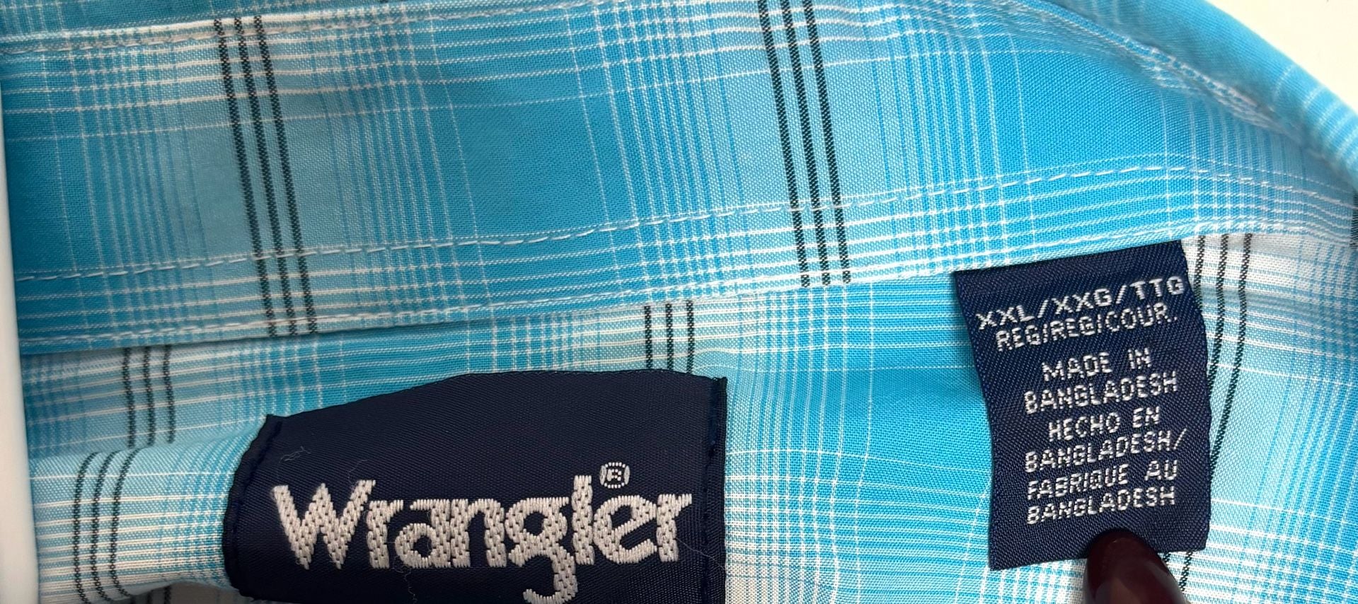Wrangler Western Shirt Size XXL Turquoise Logo Plaid Long Sleeve 3