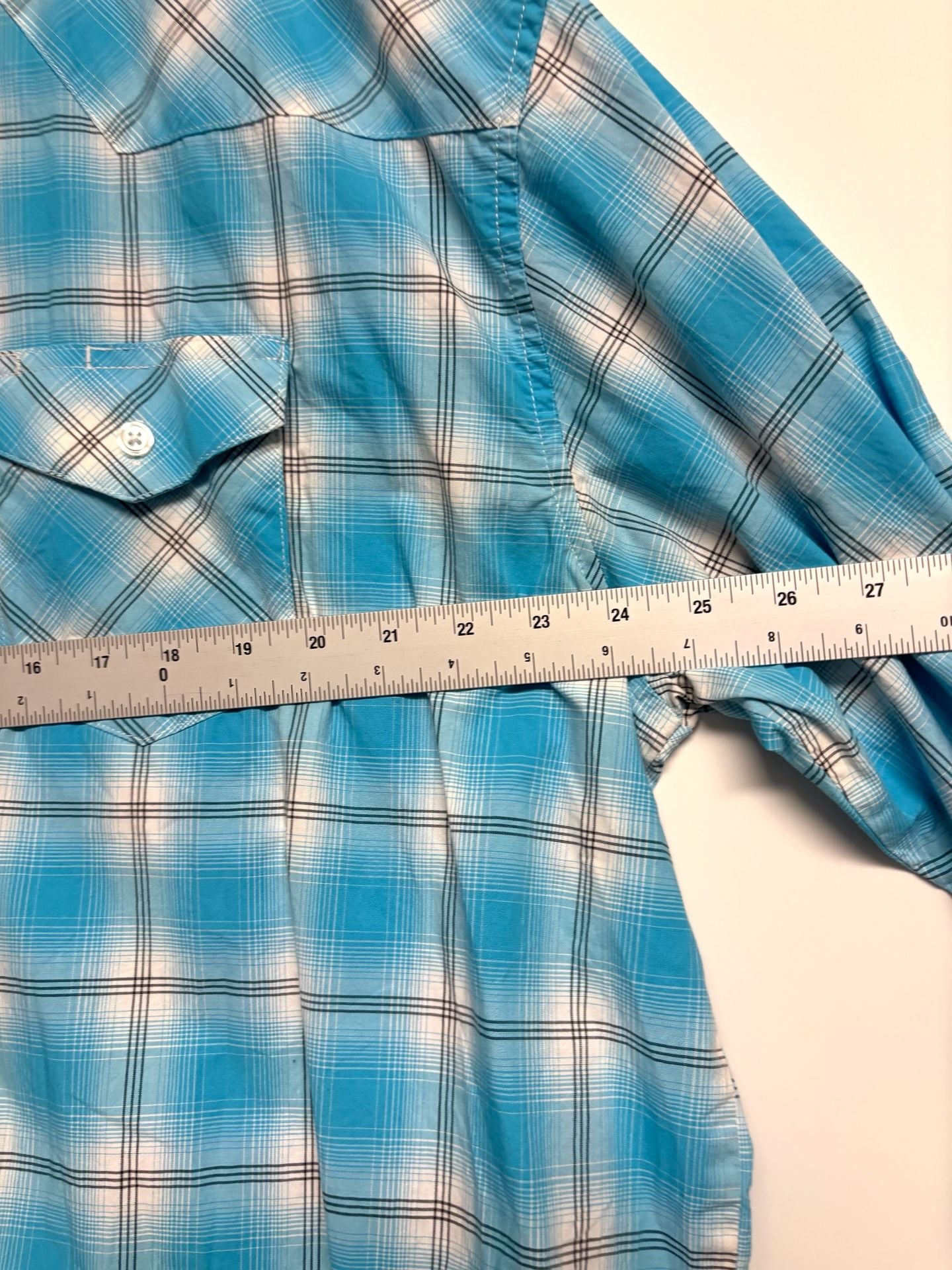 Wrangler Western Shirt Size XXL Turquoise Logo Plaid Long Sleeve 6