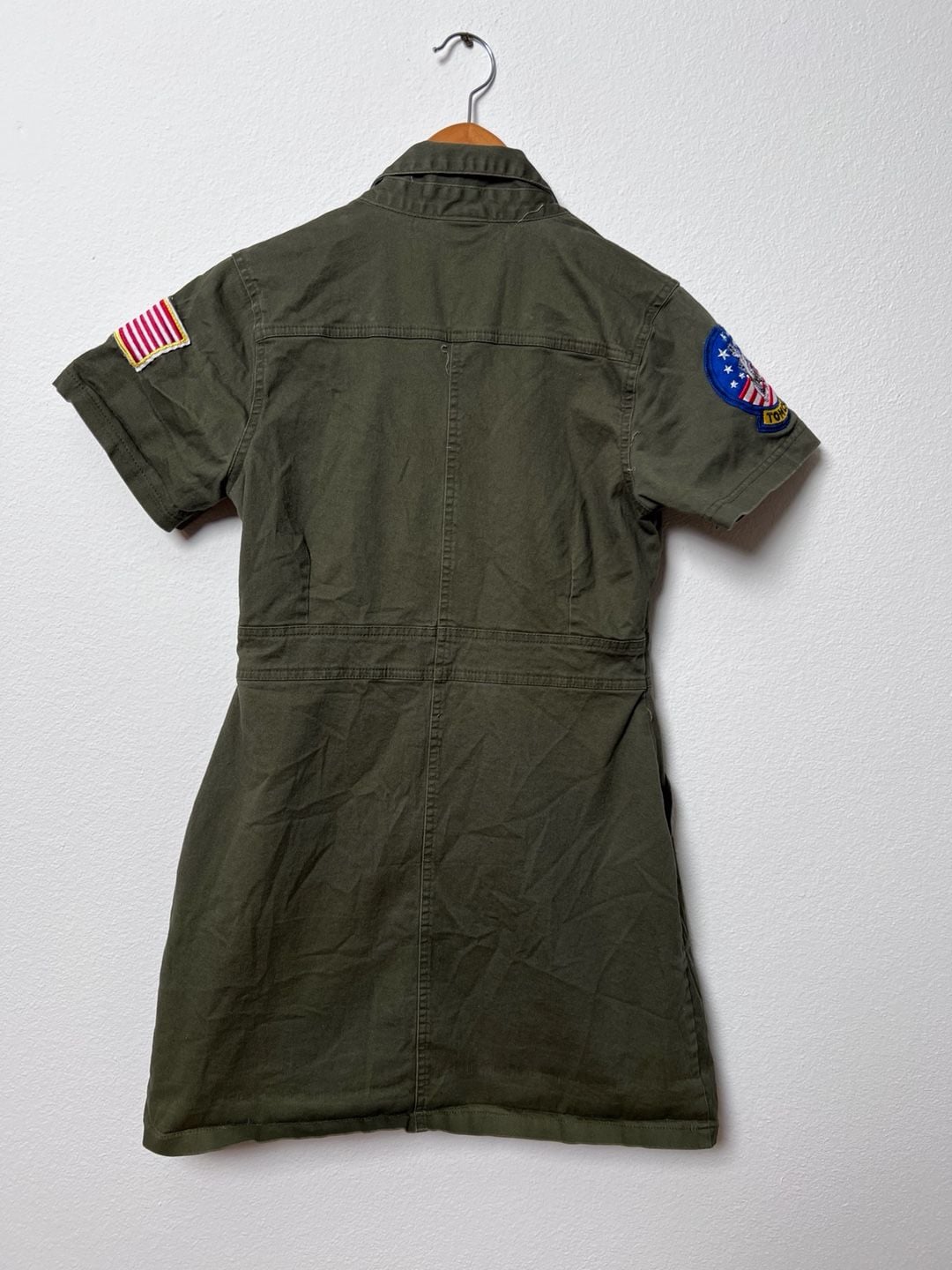 Top Gun Maverick Women’s Flight Suit Dress Size M Olive Green Military Patch Zip Front 7