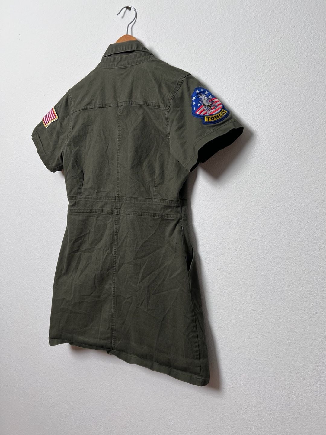 Top Gun Maverick Women’s Flight Suit Dress Size M Olive Green Military Patch Zip Front 8