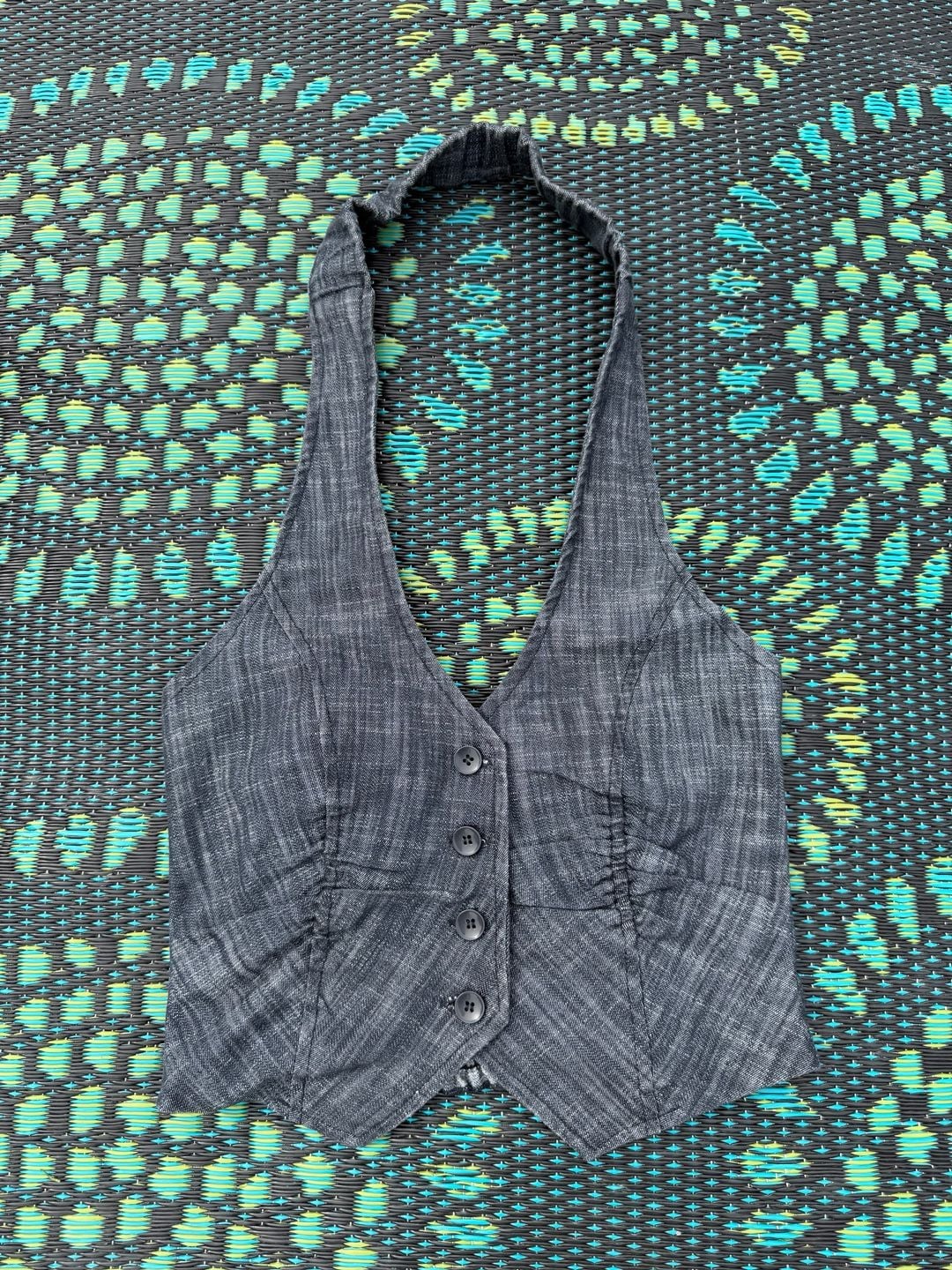 Wet Seal Halter Vest Size S Gray Button Up Denim Crop Top 2