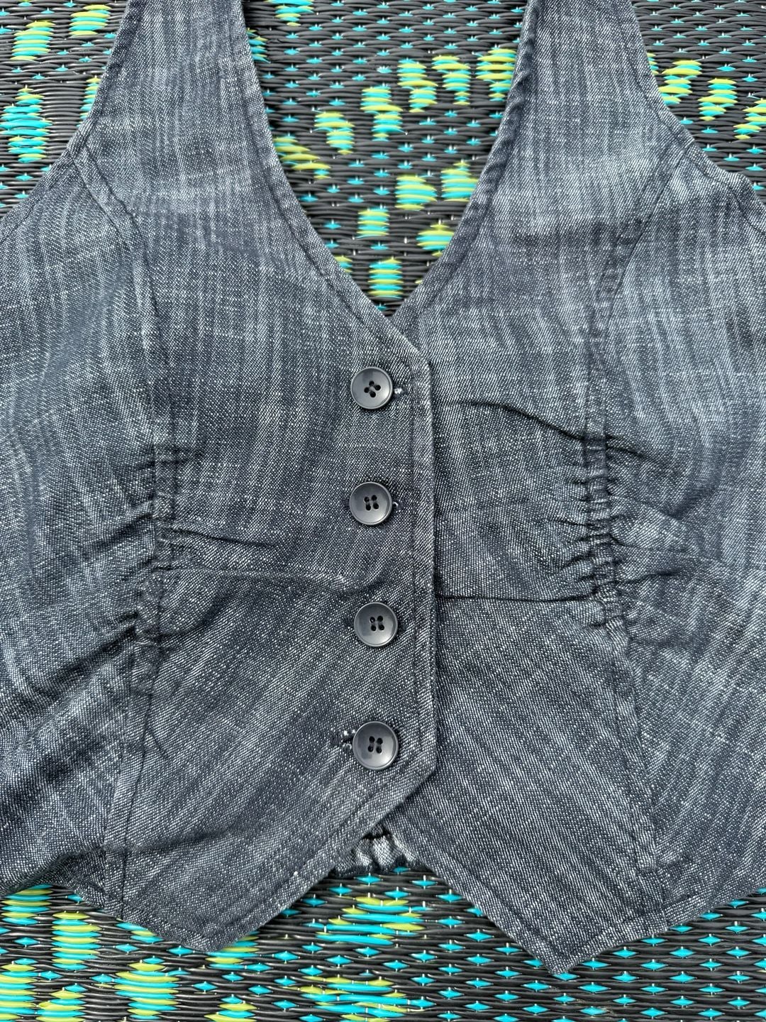 Wet Seal Halter Vest Size S Gray Button Up Denim Crop Top 3