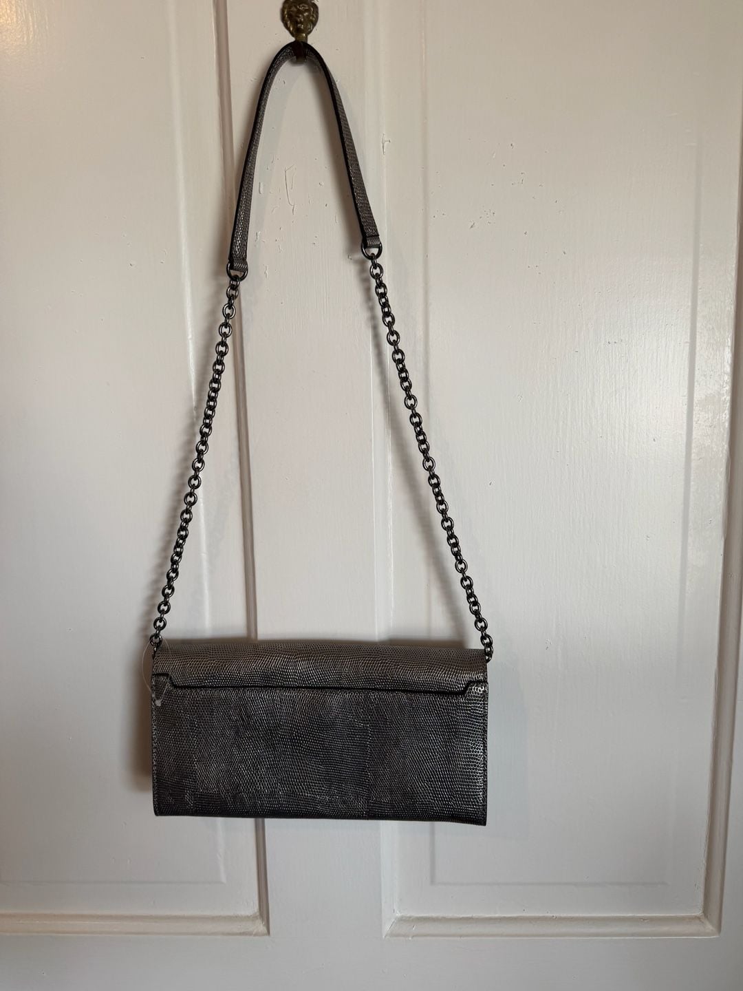Diane Von Furstenberg Embossed Leather Clutch Silver Chain Strap 7