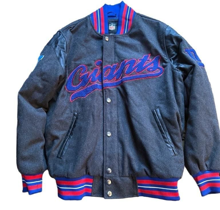 NFL New York Giants Varsity Jacket XL Grey Wool Leather Bomber 2