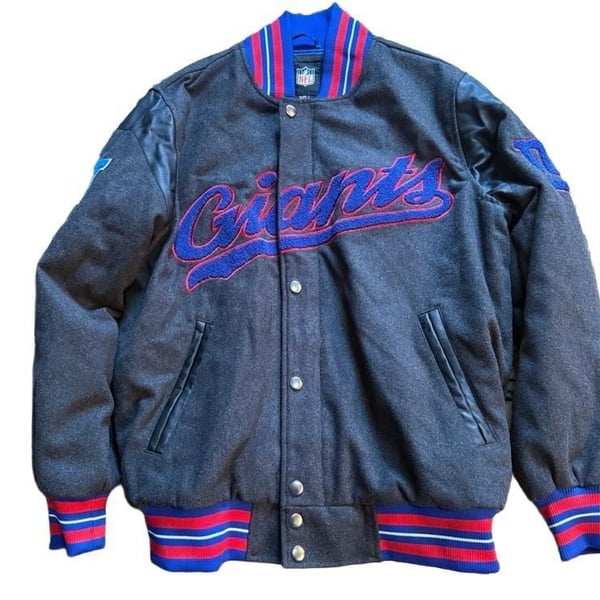 NFL New York Giants Varsity Jacket XL Grey Wool Leather Bomber