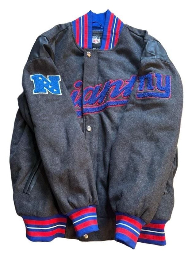 NFL New York Giants Varsity Jacket XL Grey Wool Leather Bomber 3