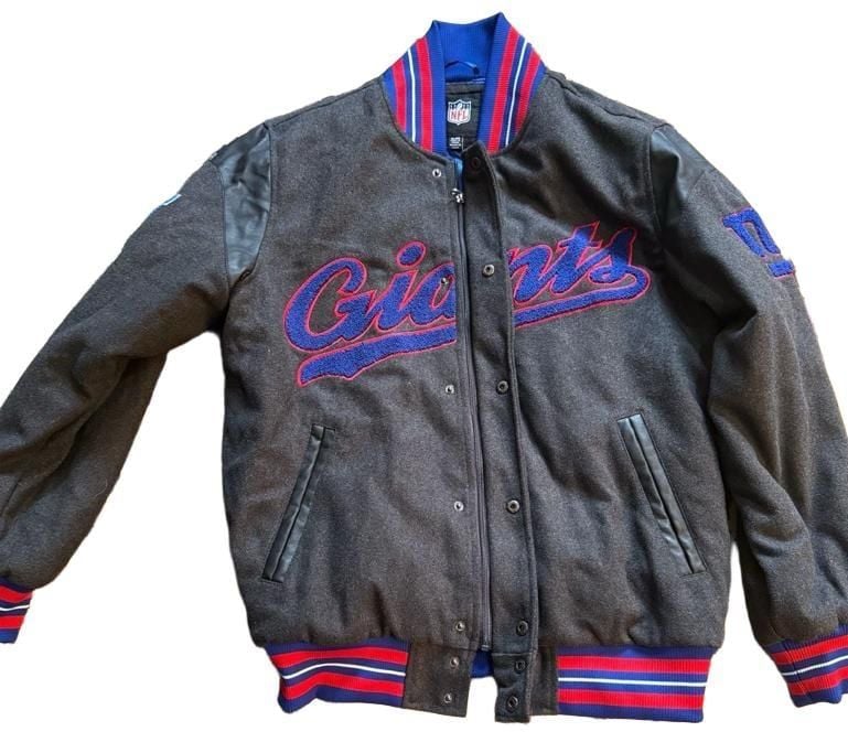 NFL New York Giants Varsity Jacket XL Grey Wool Leather Bomber 6