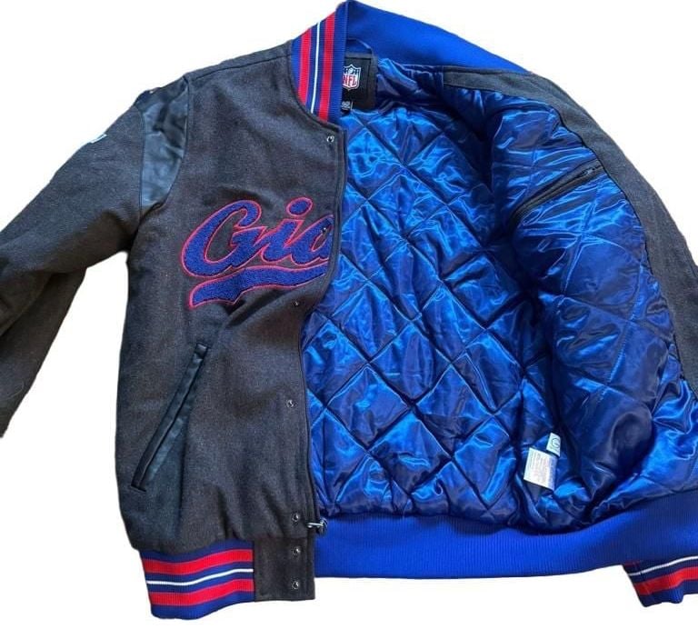 NFL New York Giants Varsity Jacket XL Grey Wool Leather Bomber 7