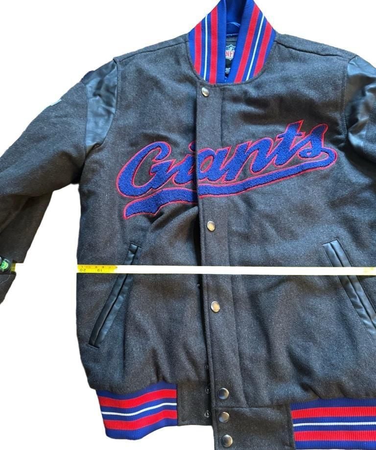 NFL New York Giants Varsity Jacket XL Grey Wool Leather Bomber 10