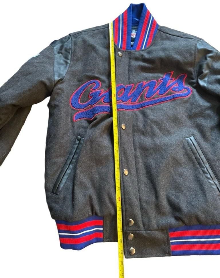 NFL New York Giants Varsity Jacket XL Grey Wool Leather Bomber 9
