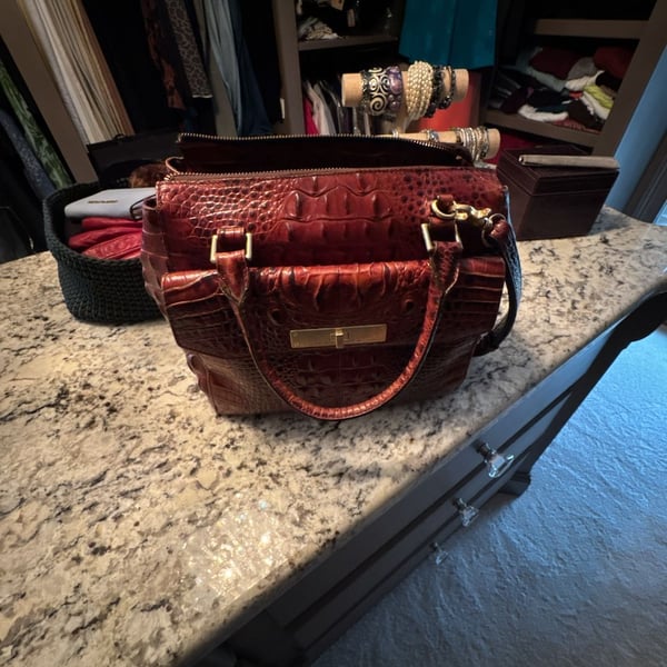 Brahmin Malia Pecan Melbourne Satchel Brown Croc Embossed Leather Bag