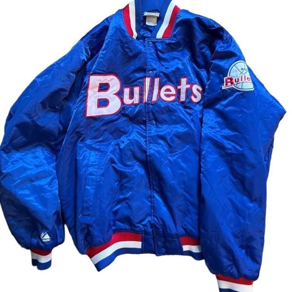 Hardwood Classics Baltimore Bullets Satin Bomber Jacket Blue
