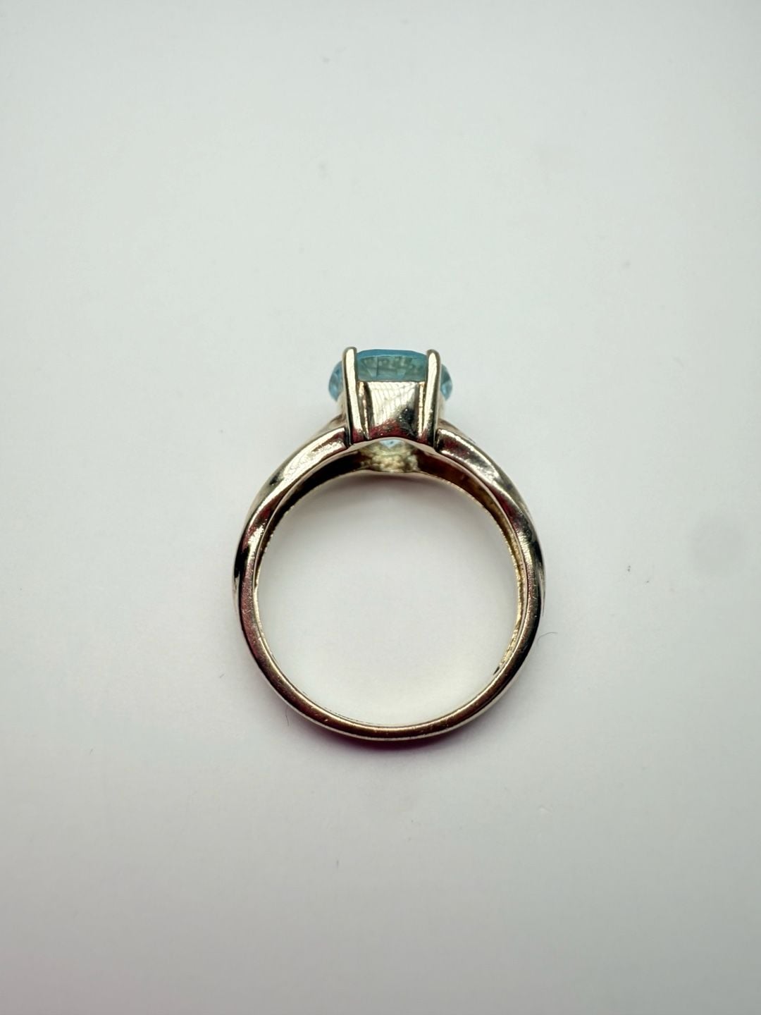 Aquamaring Split Shank Ring Gold over Sterling Silver Sz: 7 3