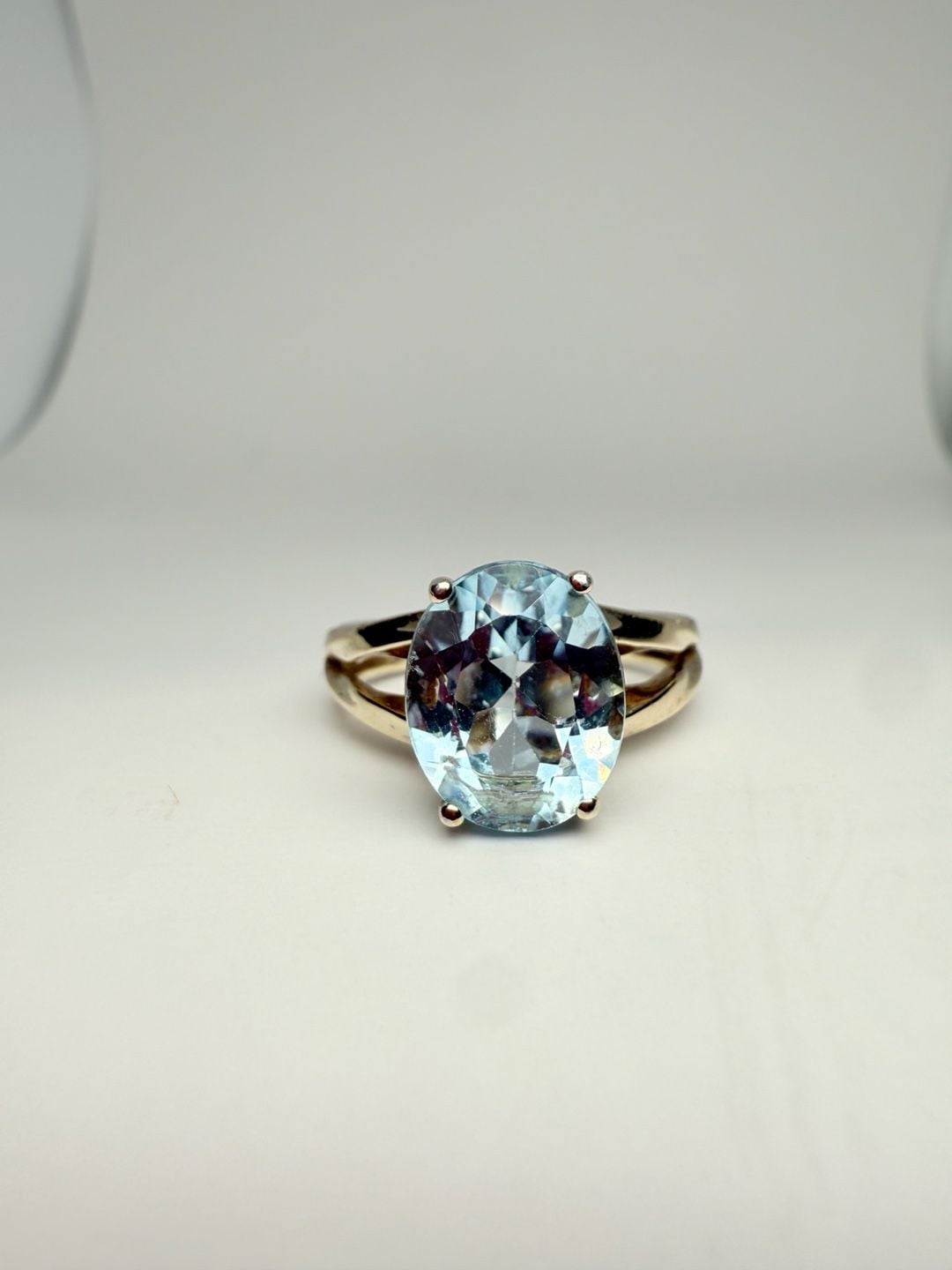 Aquamaring Split Shank Ring Gold over Sterling Silver Sz: 7 2