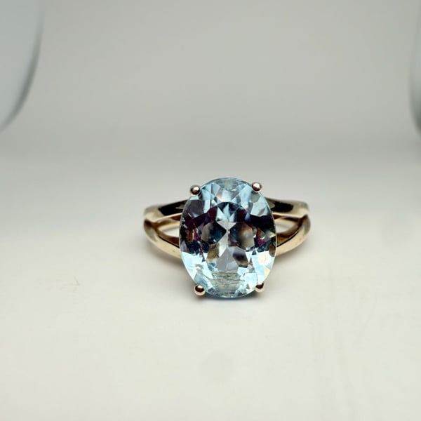 Aquamaring Split Shank Ring Gold over Sterling Silver Sz: 7