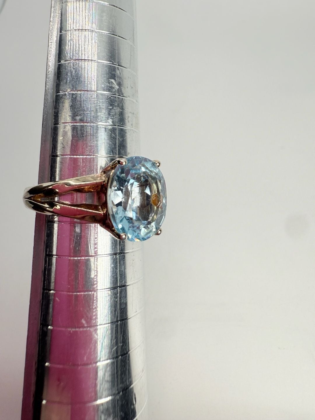 Aquamaring Split Shank Ring Gold over Sterling Silver Sz: 7 5