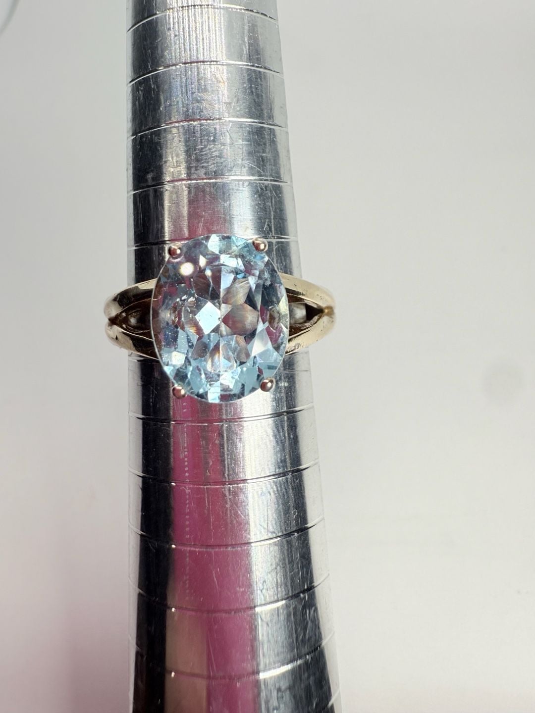 Aquamaring Split Shank Ring Gold over Sterling Silver Sz: 7 6