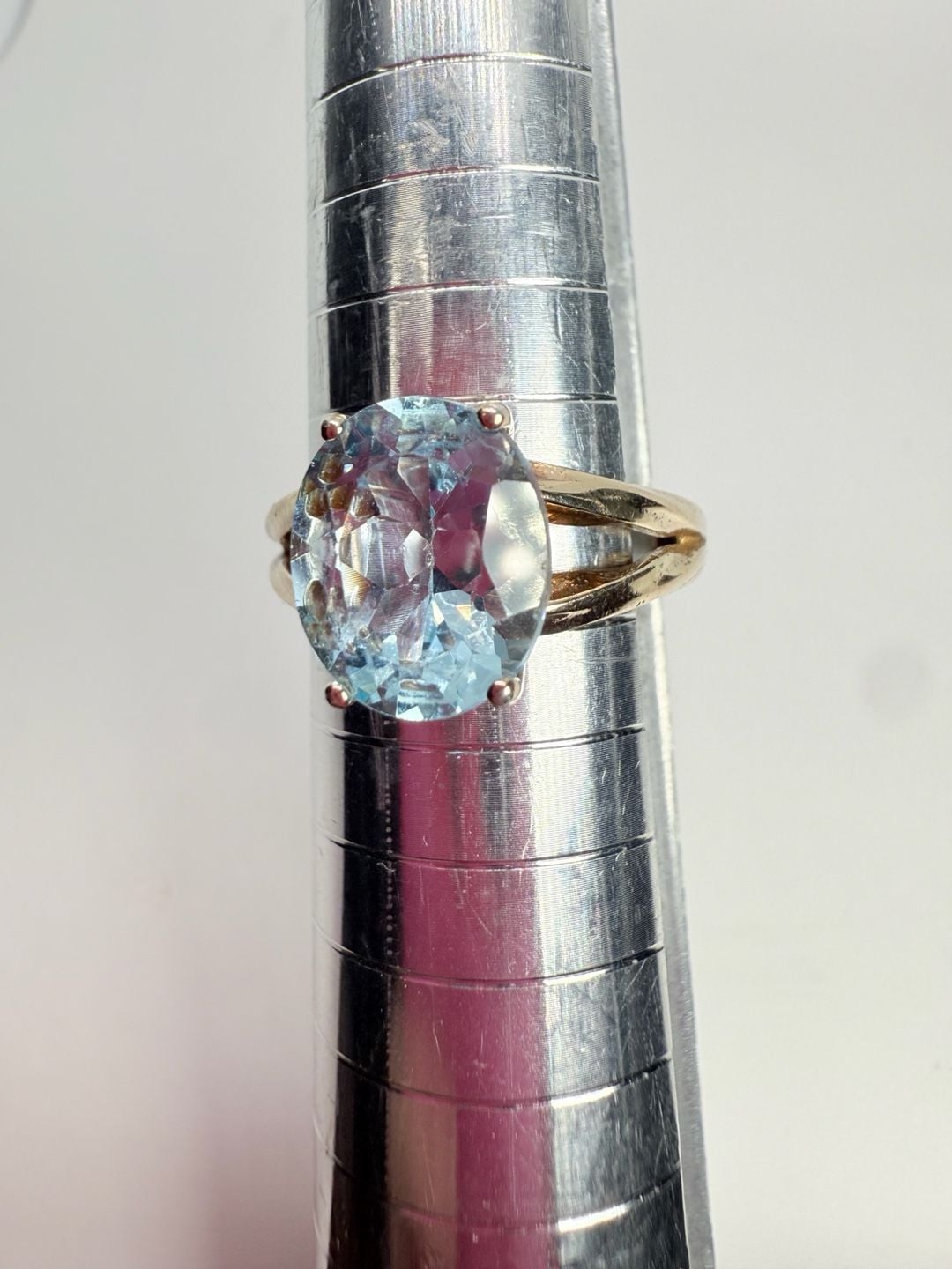 Aquamaring Split Shank Ring Gold over Sterling Silver Sz: 7 7
