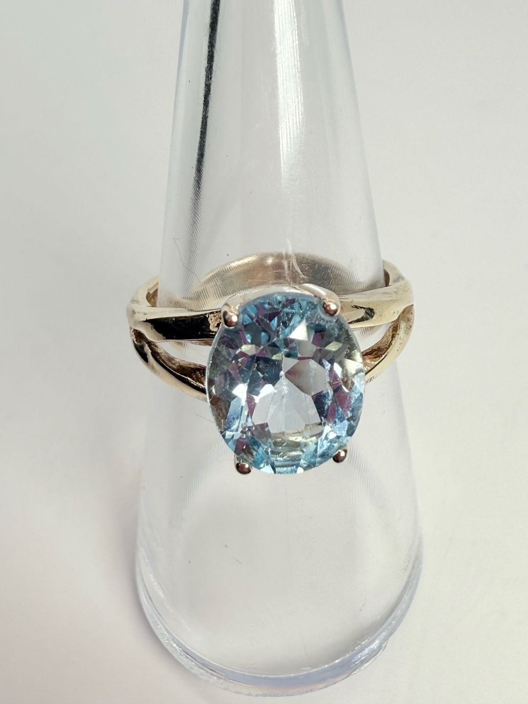 Aquamaring Split Shank Ring Gold over Sterling Silver Sz: 7 11