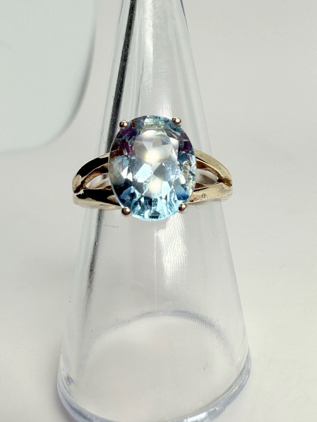 Aquamaring Split Shank Ring Gold over Sterling Silver Sz: 7 12