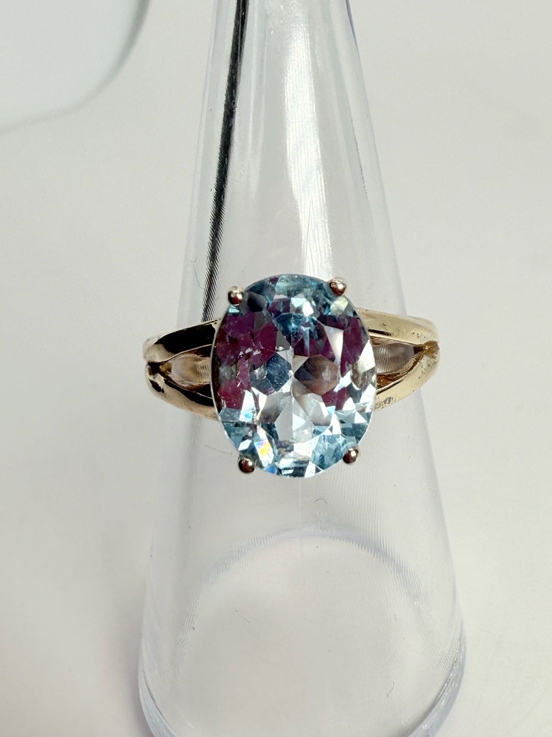 Aquamaring Split Shank Ring Gold over Sterling Silver Sz: 7 13