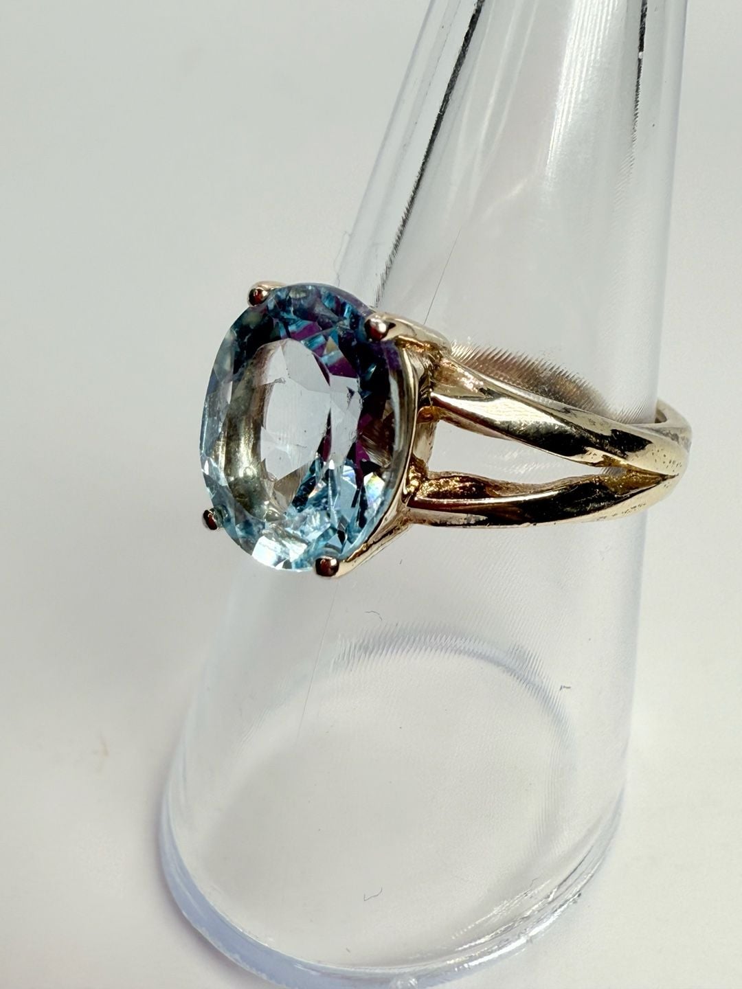 Aquamaring Split Shank Ring Gold over Sterling Silver Sz: 7 14