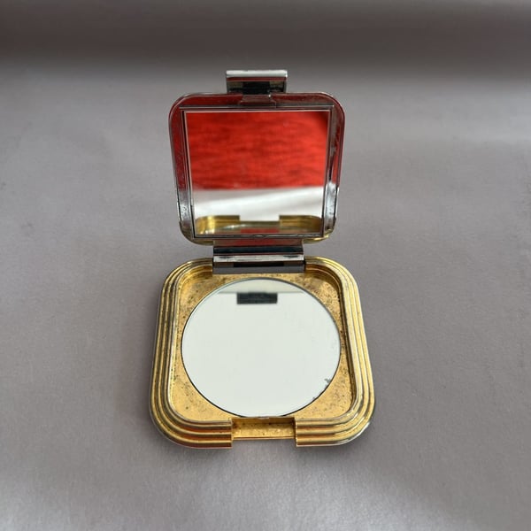 Vintage Gold and Silver Tone Square Compact Mirror