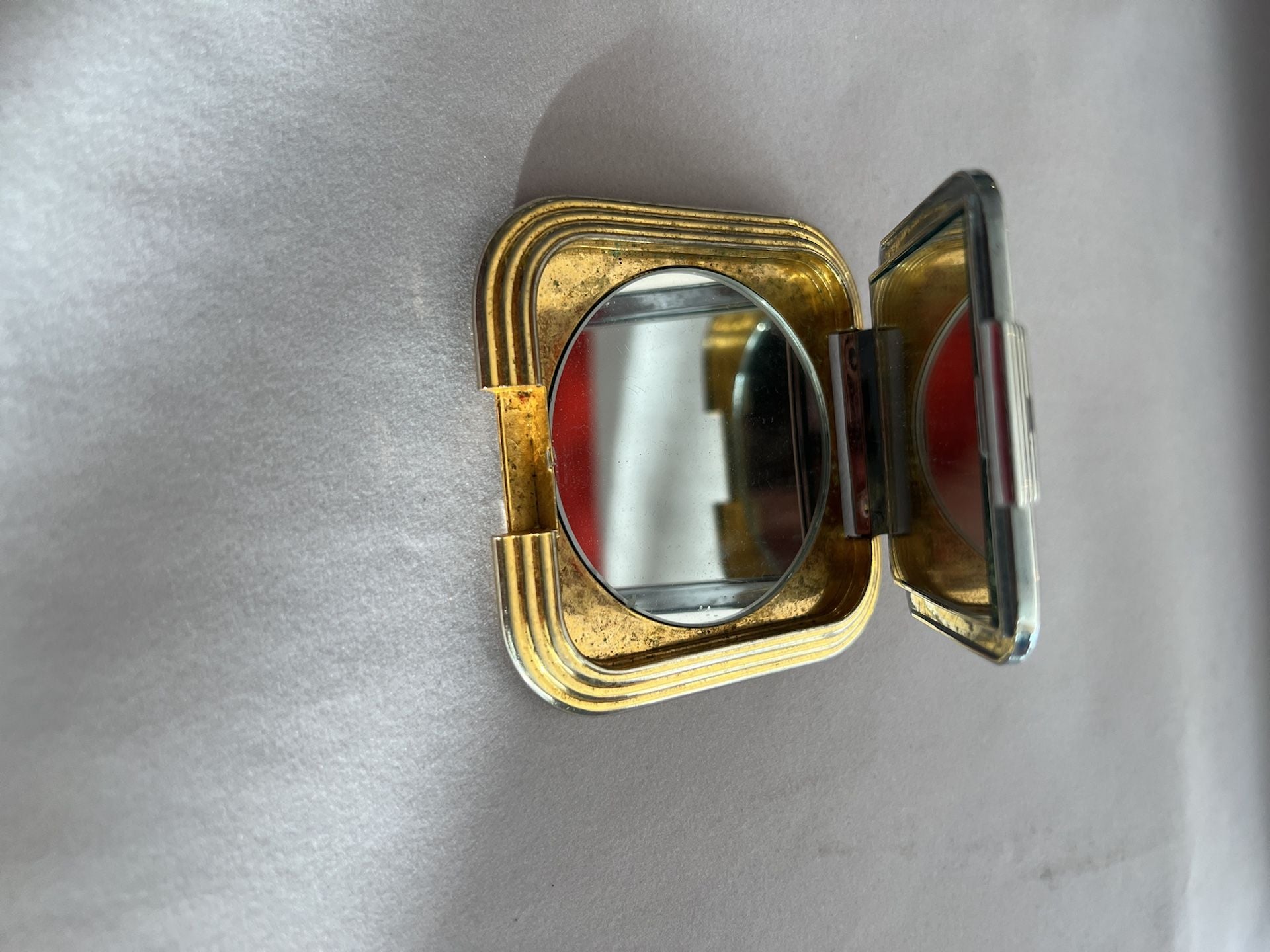 Vintage Gold and Silver Tone Square Compact Mirror 4
