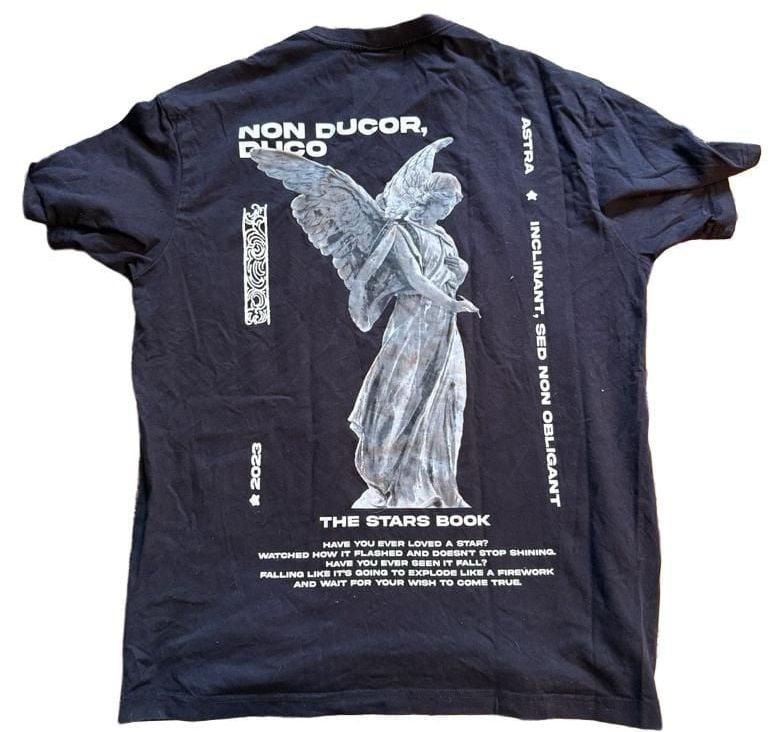 H&M Relaxed Fit T-Shirt Size M Black Angel Graphic Astra Inclinant 2