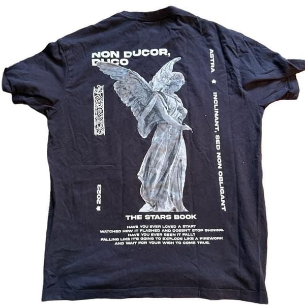 H&M Relaxed Fit T-Shirt Size M Black Angel Graphic Astra Inclinant