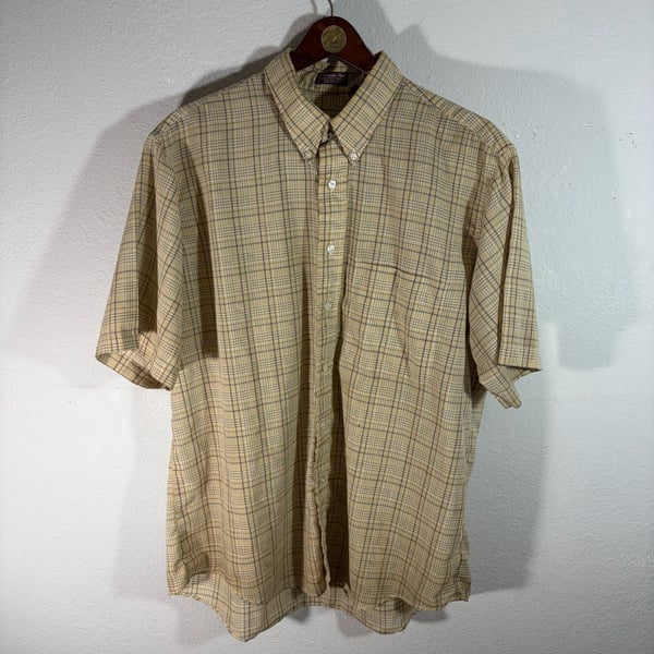 Vintage Y2K Tan Striped Button Up tee shirt