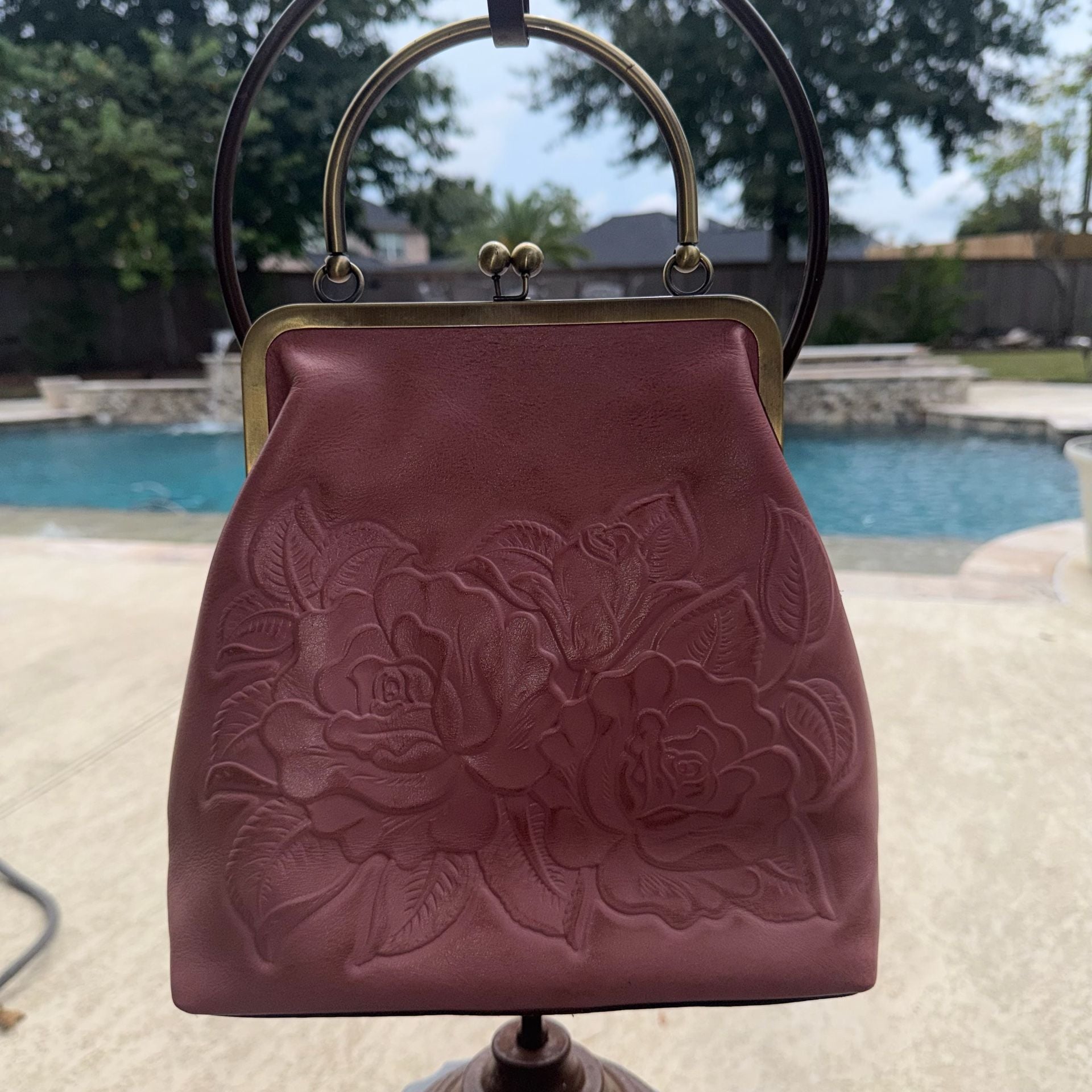 Patricia Nash Pink Rose Embossed Leather Purse Handbag #26V1026 8