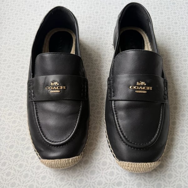 Coach Loafer Espadrille Black Leather Flat Shoes