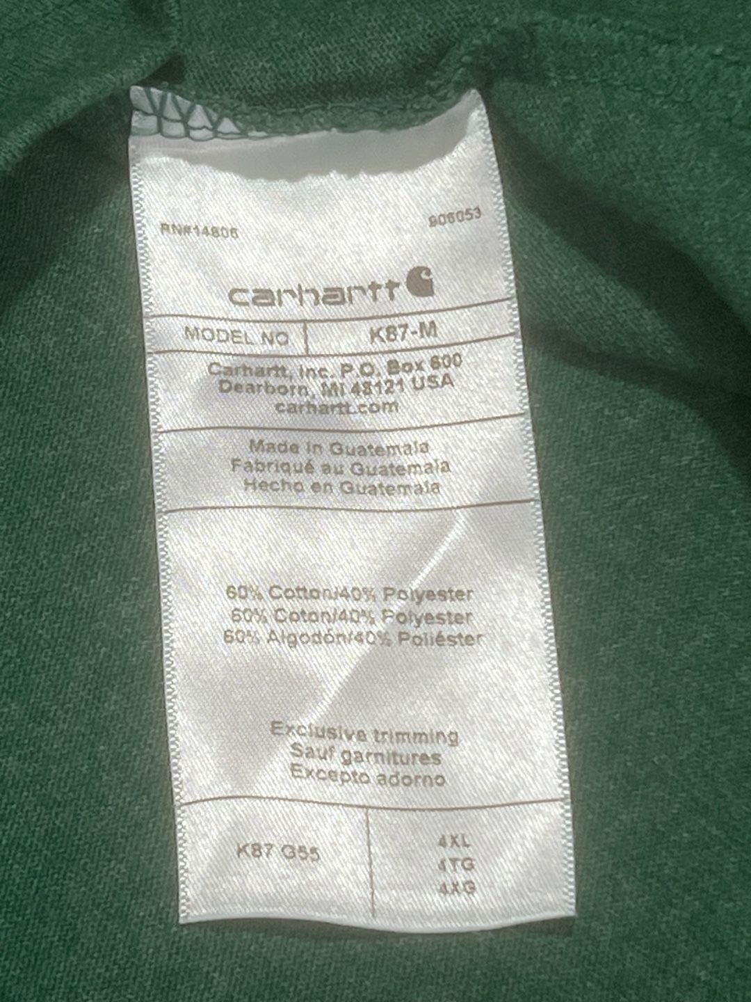 Carhartt K87 Pocket T-Shirt Size 4XL Green Loose Fit 6