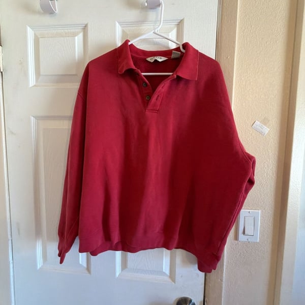 Orvis Polo Sweatshirt Red Long Sleeve Button Collar SOU1432-N