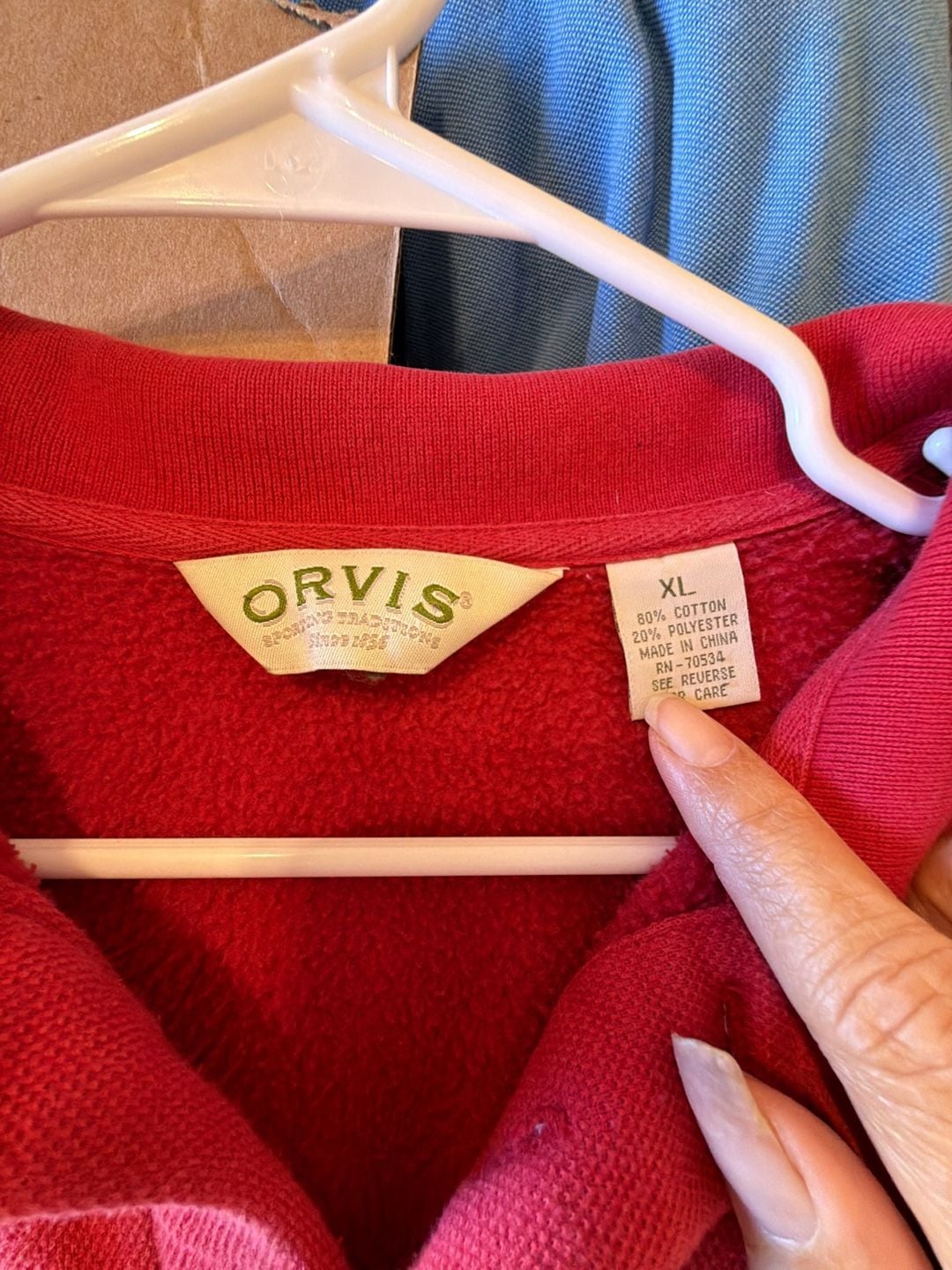 Orvis Polo Sweatshirt Red Long Sleeve Button Collar SOU1432-N 10