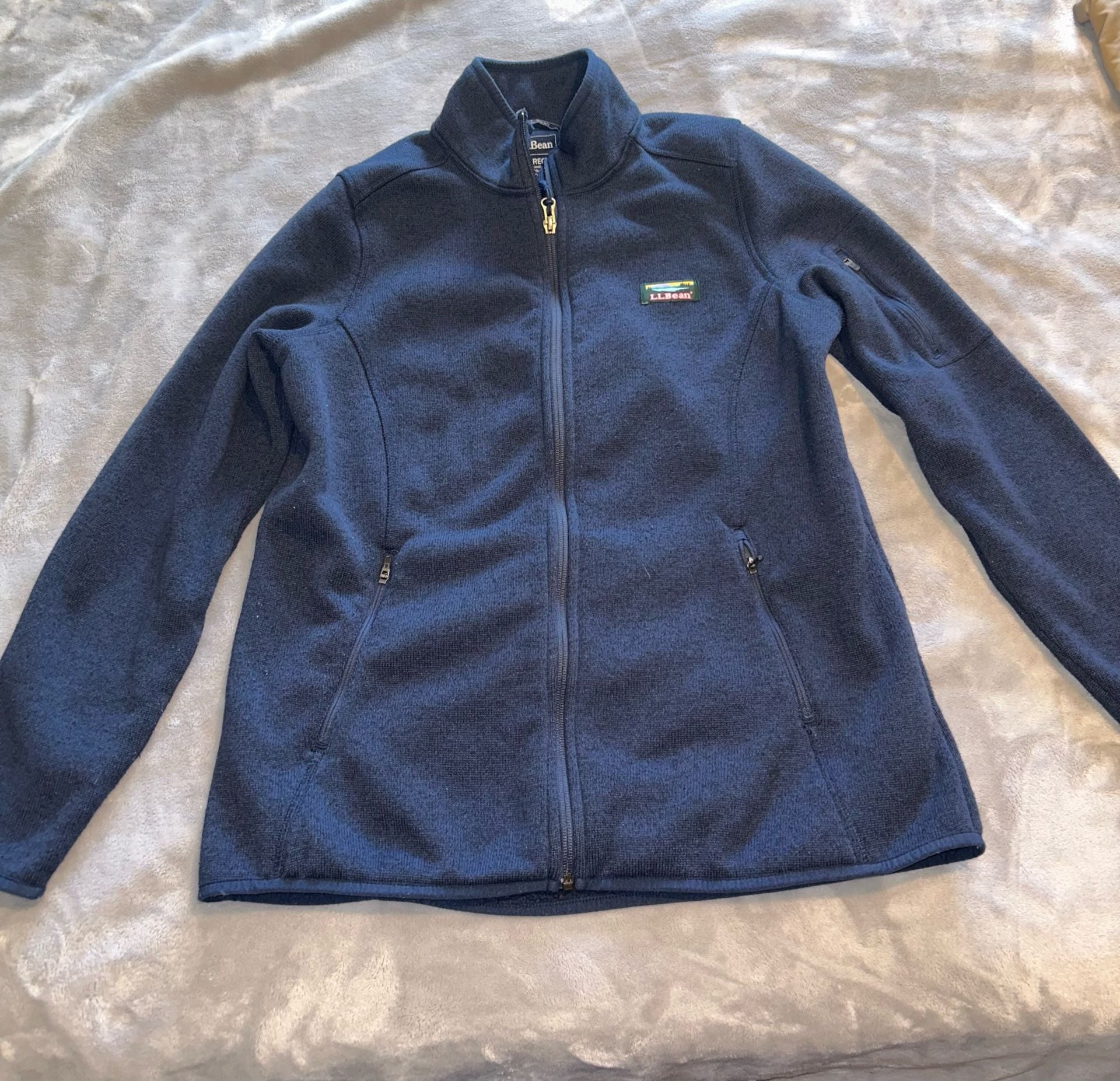 Woman’s LL Bean Sweater Fleece Full Zip Jacket Blue size large 2