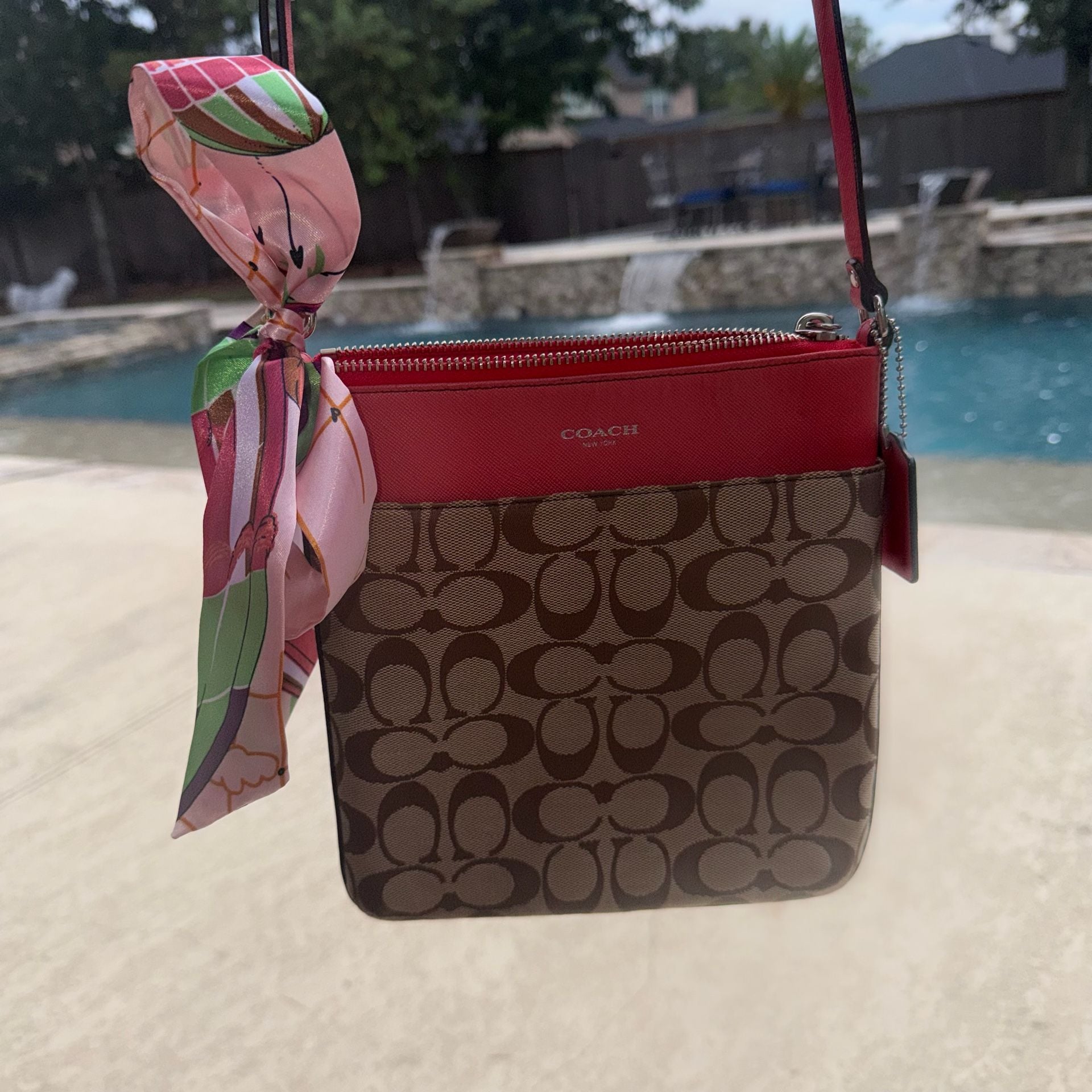 Coach Signature Canvas Crossbody Bag Tan Coral  Pink #12V1026 10