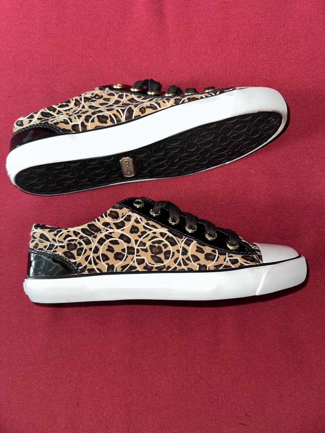 No.25 Coach Gema Leopard Print Sneakers Size 6.5B Animal Print Patent Leather 3