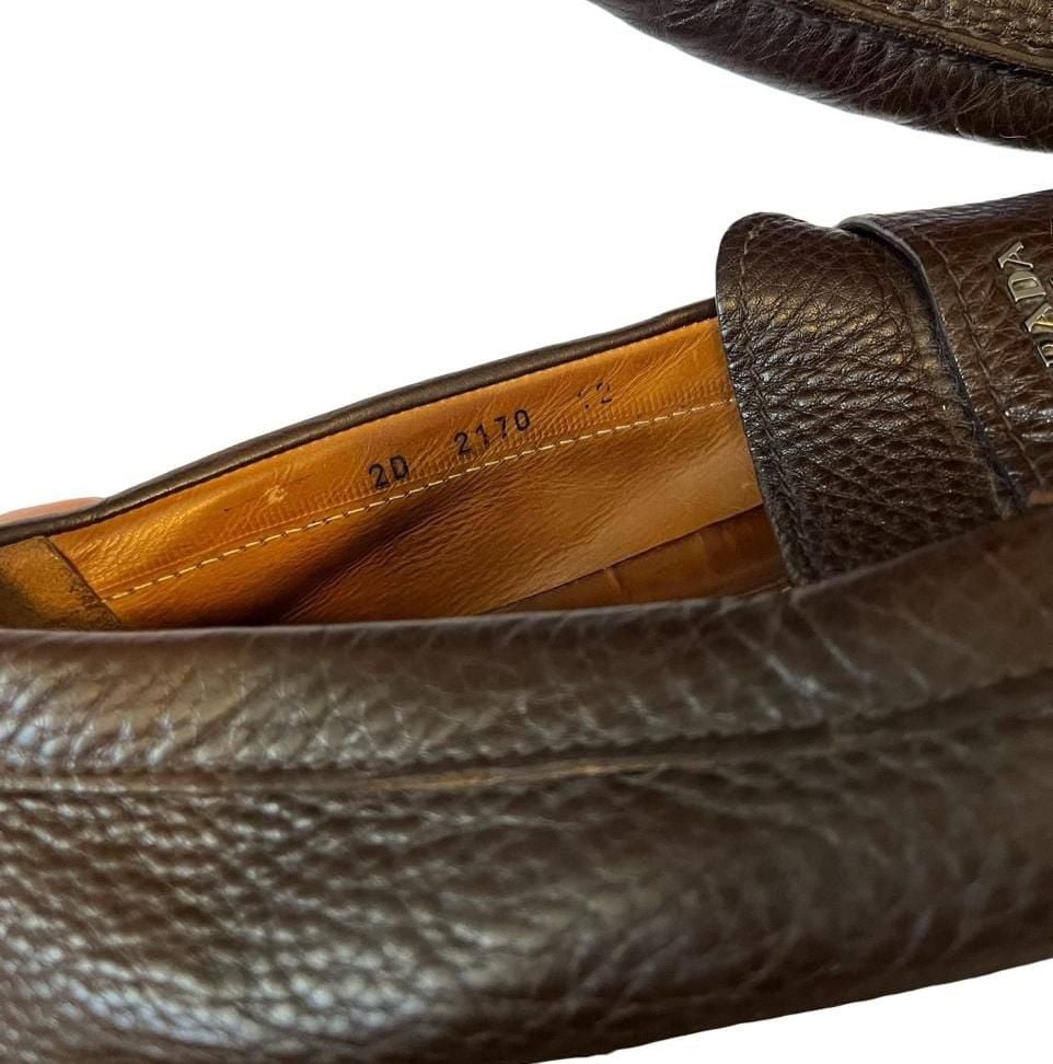 Men’s Prada Brown Pebbled Leather Driving Loafers Size 12 8