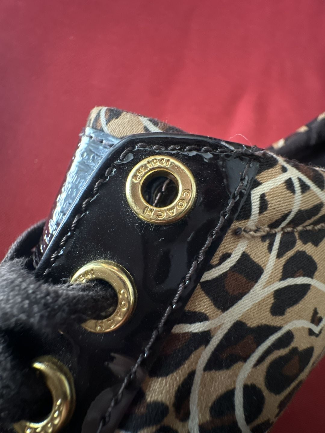 No.25 Coach Gema Leopard Print Sneakers Size 6.5B Animal Print Patent Leather 10