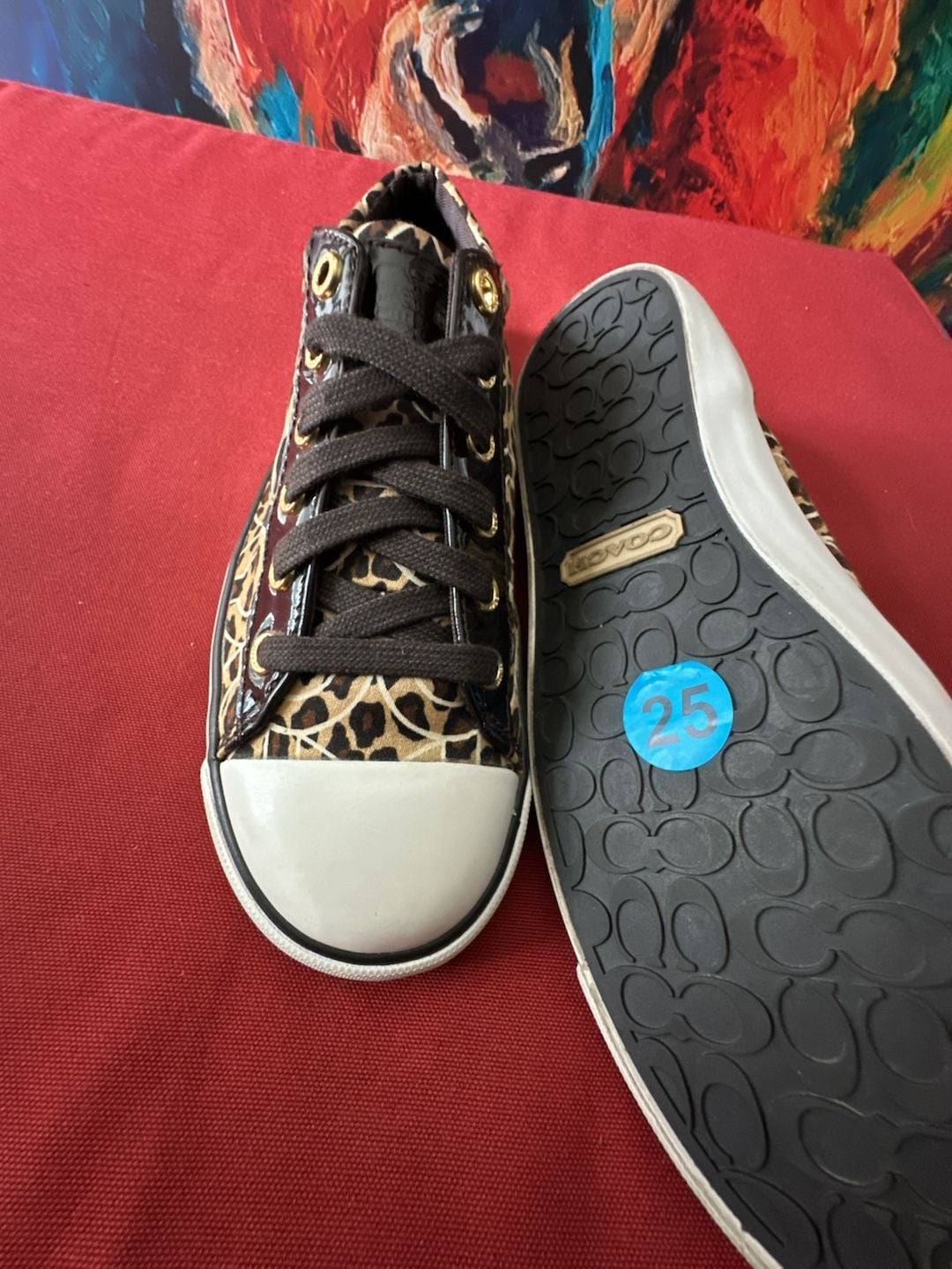 No.25 Coach Gema Leopard Print Sneakers Size 6.5B Animal Print Patent Leather 11