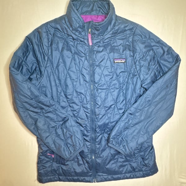 Patagonia Nano Puff Jacket Girls Size XL 14 Blue Quilted Primaloft Puffer Full Zip