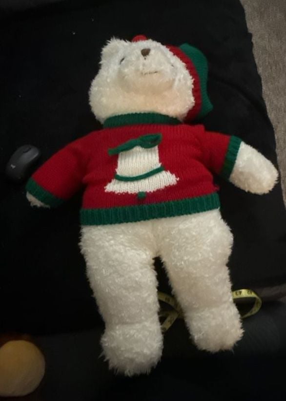 Vintage JC Penney Holiday Collection Plush White Teddy Bear Christmas Sweater 3