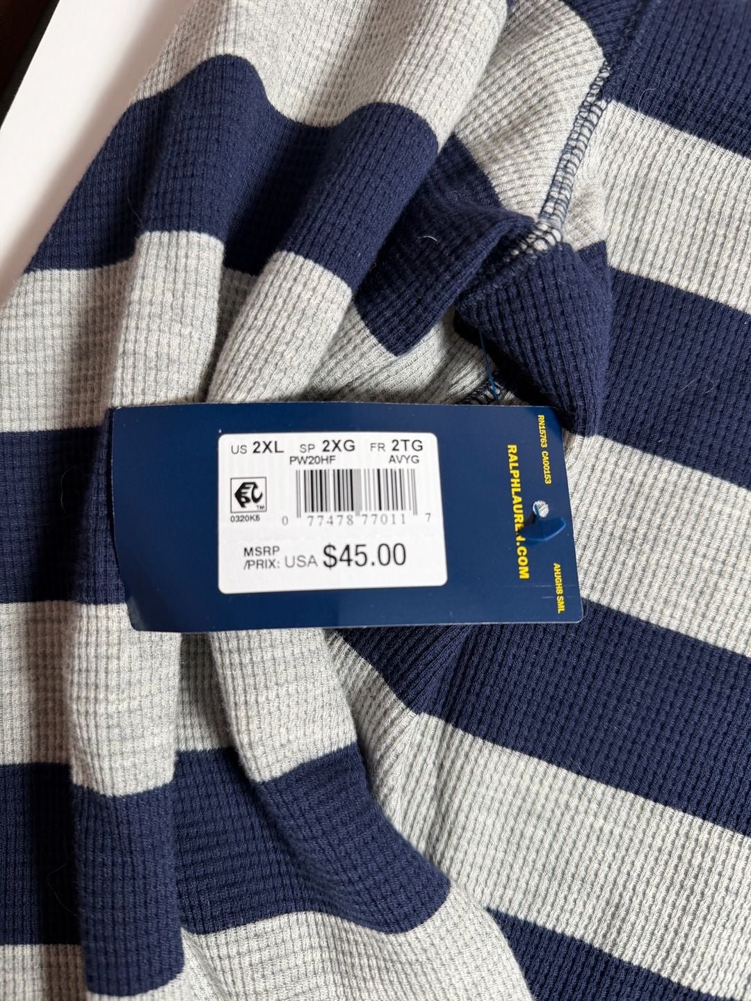 Polo Ralph Lauren Waffle-Knit Pajama Shirt Size 2XL Striped Thermal 5
